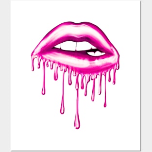 Metallic Dripping Bubblegum Lips Posters and Art